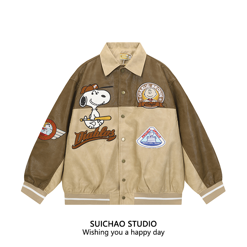 美式复古卡通史努比刺绣教练夹克