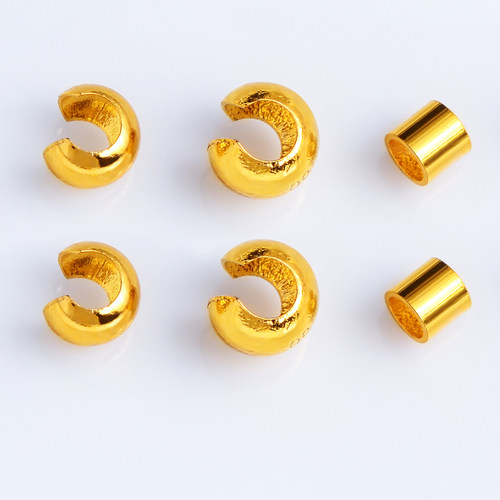 纯18k金夹线管diy串珠珍珠手链项链配件月牙c型扣夹扁固定卡线扣