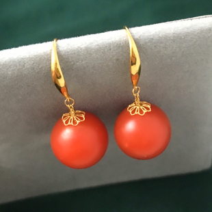 18k金耳钩定制短款镶嵌圆珠au750黄金珠子珍珠耳环配件素款空托