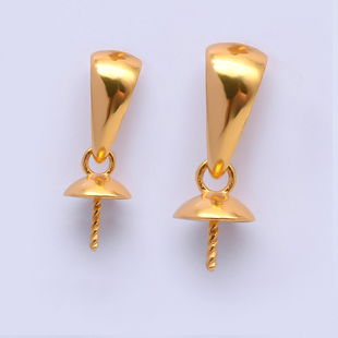 18k金扣头大号珍珠配件吊坠加厚版蜜蜡半孔圆珠空托DIY金托厚金