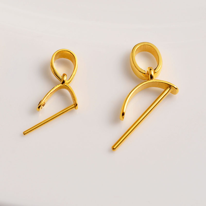 纯18k金扣头瓜子扣加厚版斜孔吊坠白金黄金翡翠佛公观音玉器配件