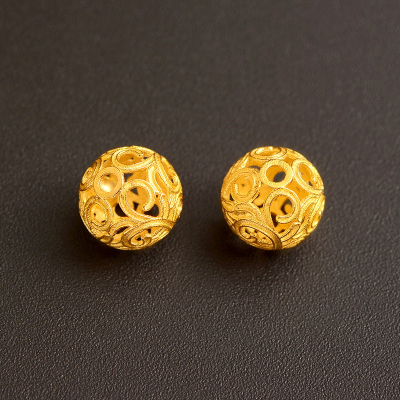 18k金绣球凤尾珠隔珠散珠镂空古法金配饰diy手链项链编绳串珠配件