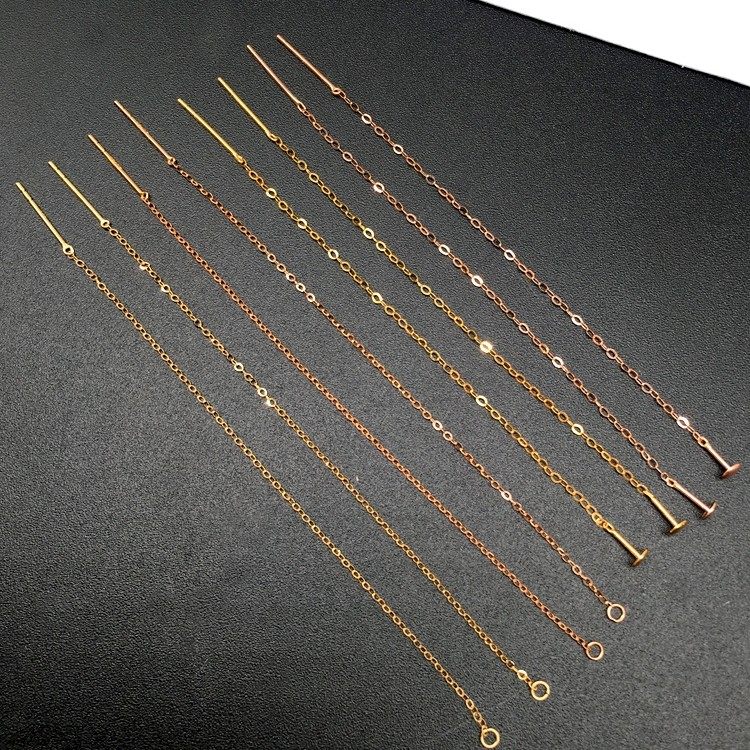 18K金耳线o字针式配件空托diy彩金耳饰au750玫瑰金黄金平安扣珍珠
