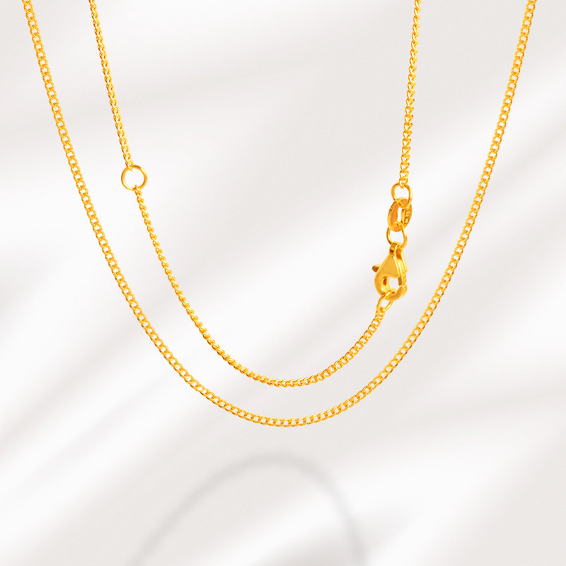 5G黄金项链999足金侧身链可调节素链送母亲妈妈款24k金纯金锁骨链