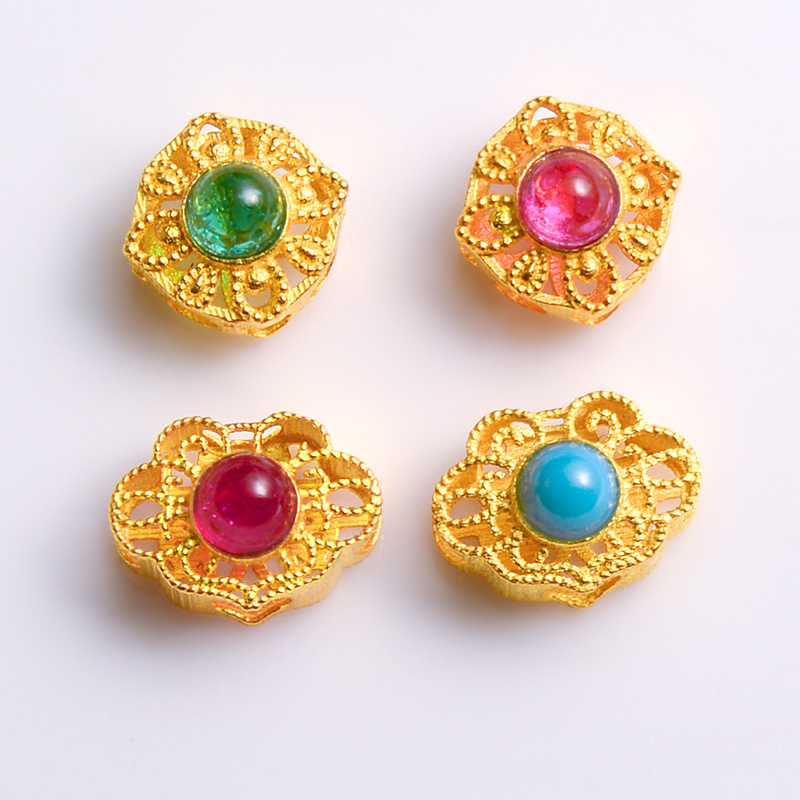 18K金古法黄金镶嵌隔珠文玩如意配饰DIY手链手串珠宝配件转运珠