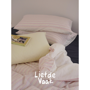 频繁热爱 【西西岛】粉色条纹全棉床品夏季柔软纯棉宿舍四件套