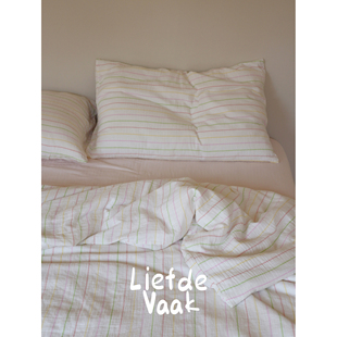 频繁热爱 【一束】A类双层纱四件套超软糯全棉竖条被套亲肤床品