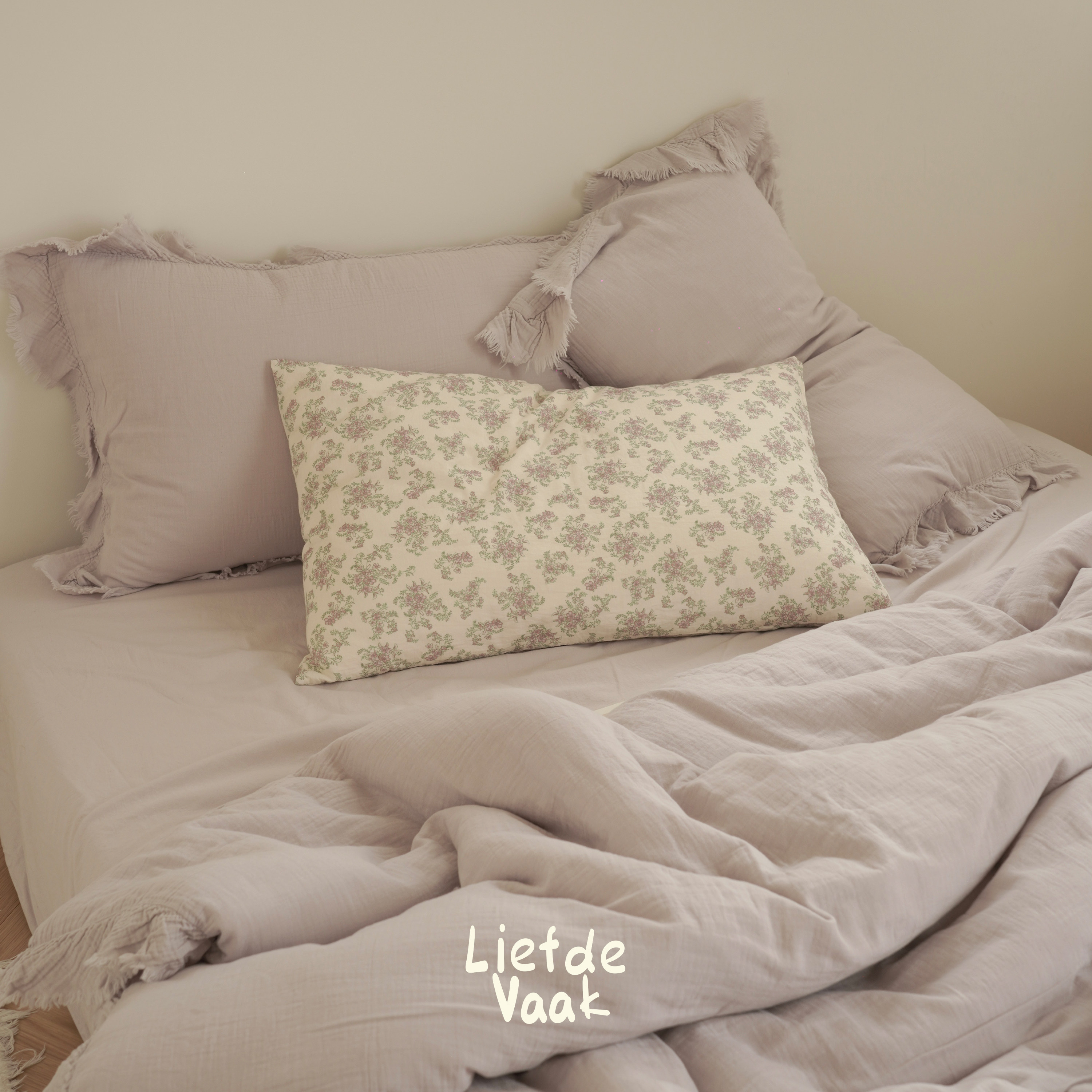 频繁热爱 【芋泥紫】全棉双层纱四件套A类母婴级纯棉荷叶边被套,床上用品,床品套件/四件套/多件套,淘宝优惠券,粉丝福利购,淘宝优惠卷