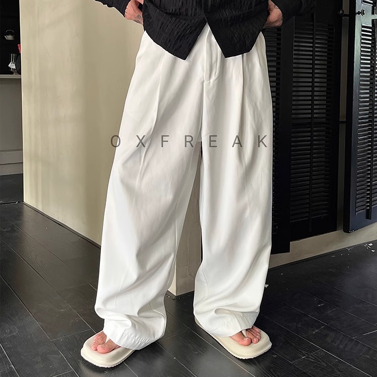 24FW「单褶垂感 通勤」白色休闲裤男宽松阔腿裤cleanfit