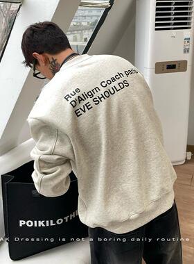 OXFREAK 「字母标语印花」450G重磅美式圆领厚棉T男加绒加厚秋冬