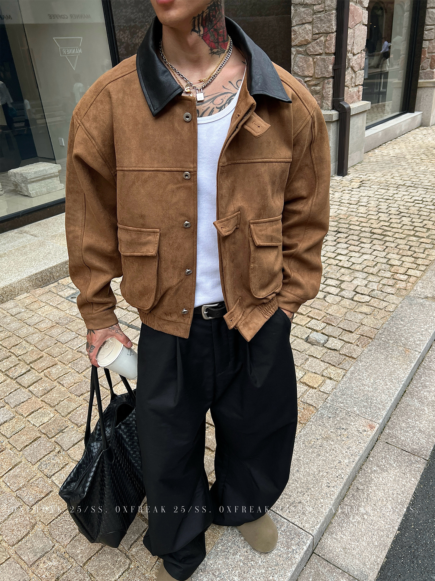 OXFREAK「美拉德 麂皮绒」巴恩风棕色夹克男宽松密歇根翻领外套
