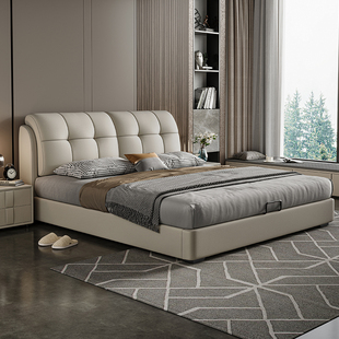 真皮床現代簡約輕奢1.5米8雙人實木軟包科技布藝床主臥室高端大氣