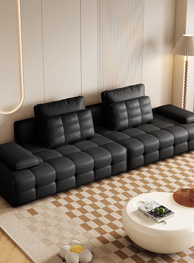 意式极简真皮沙发劳伦斯头层牛皮客厅现代中古Baxter黑色直排沙发