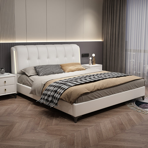 皮床现代简约主卧室高端大气轻奢奶油风科技布双人实木软包布艺床