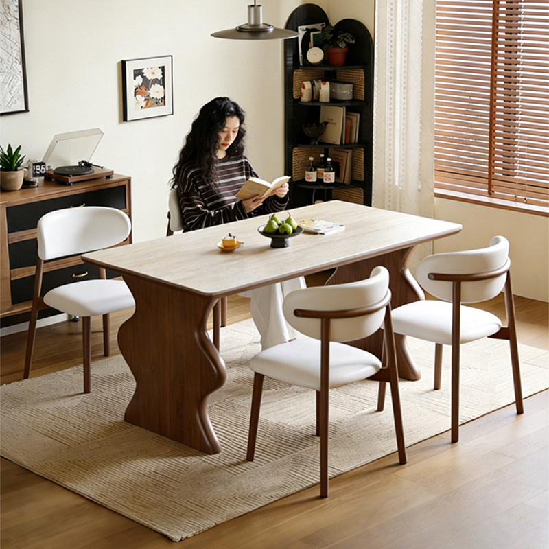 政府补贴岩板涟漪餐桌椅组合现代简约家用小户型奶油风长方形