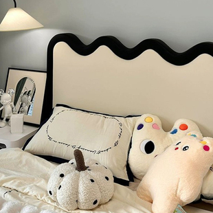 真皮床现代简约涟漪波浪床1米8双人床高端大气软包主卧室皮艺婚床