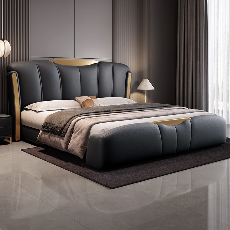 真皮床轻奢现代简约主卧室大床1.8m双人床高端意式2米婚床皮艺床