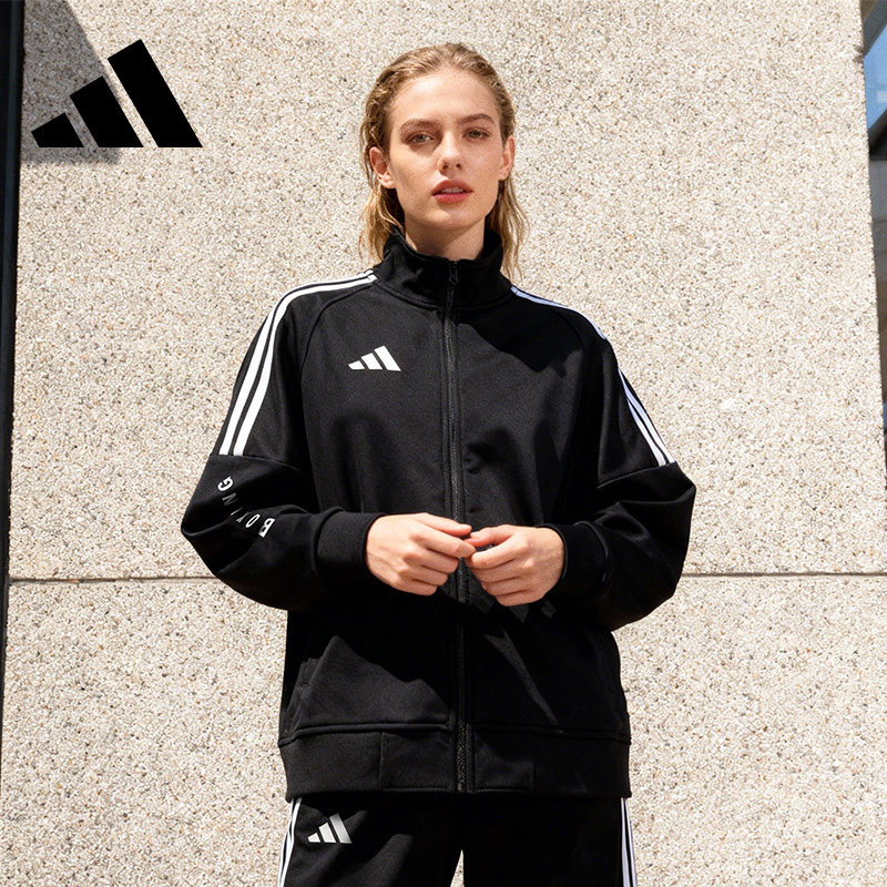 Adidas阿迪达斯运动外套女士黑色立领拉链透气跑步防风休闲夹克