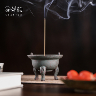 婵韵半斋仿古青铜三足香炉焚香炉香薰炉香器底座茶桌摆件香道配件
