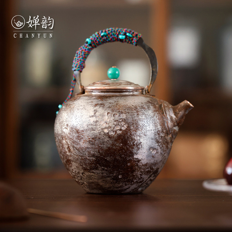 春喜铜茶壶镀银山茶花壶提梁壶