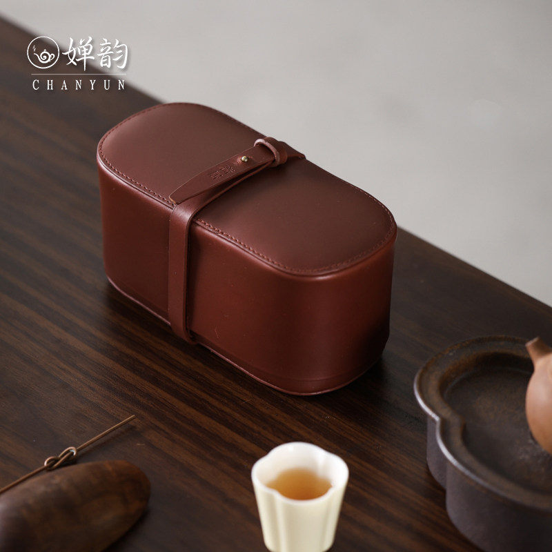 婵韵斋居中式复古牛皮包茶事包