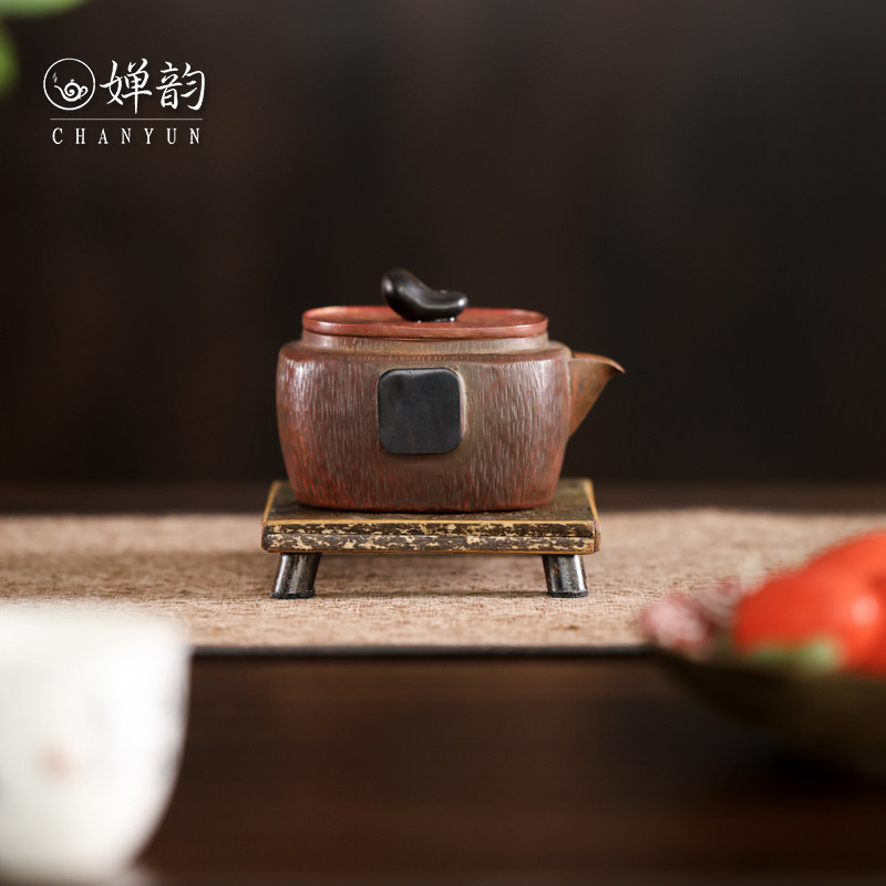 婵韵春喜铜茶壶紫霞方形手抓壶