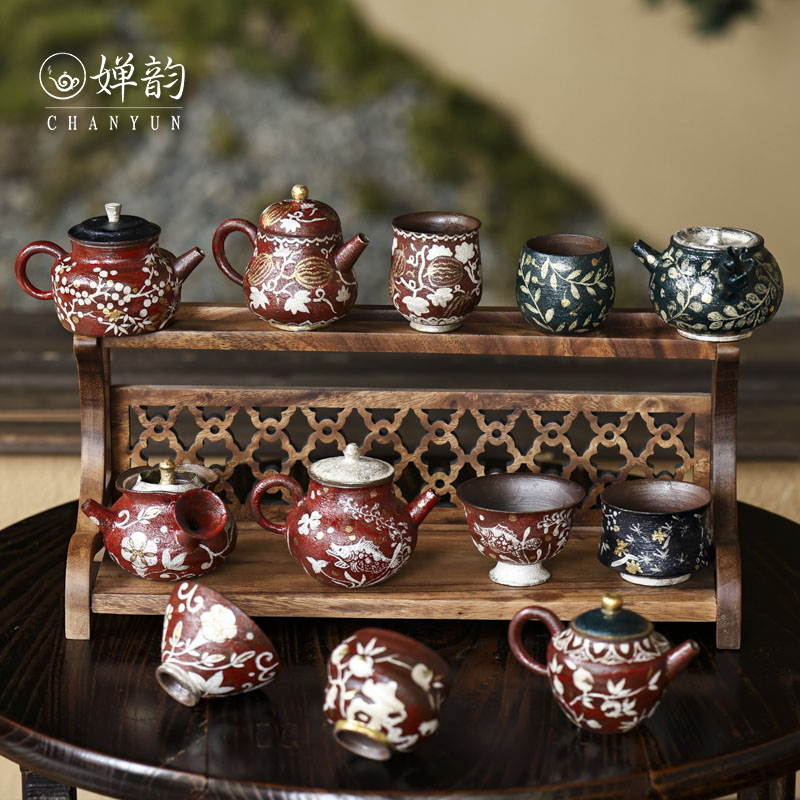 蕉白轩炼陶缠枝莲茶壶茶杯