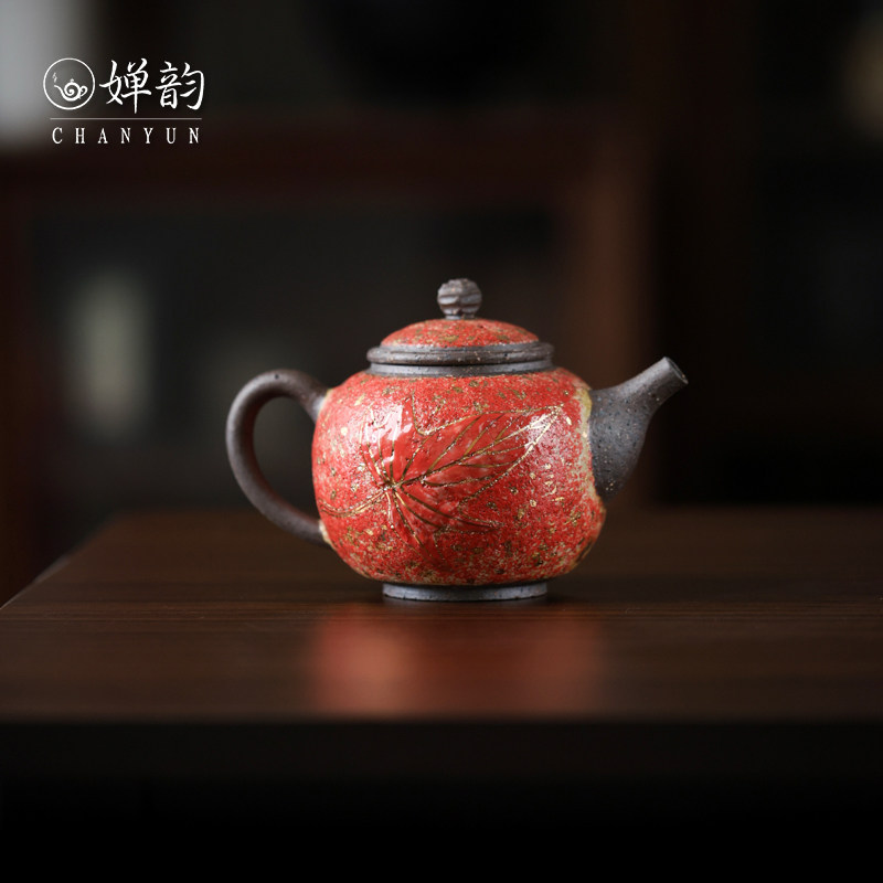 高越岩矿茶具红金宏图大业壶