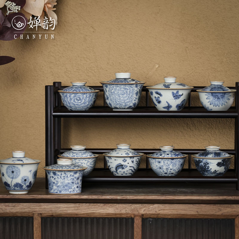 婵韵朴云堂盖碗祥云银杏叶山水