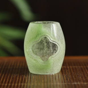 婵韵 心缘堂琉璃粉彩春绿开窗海棠盖置茶枕复古家用茶具配件