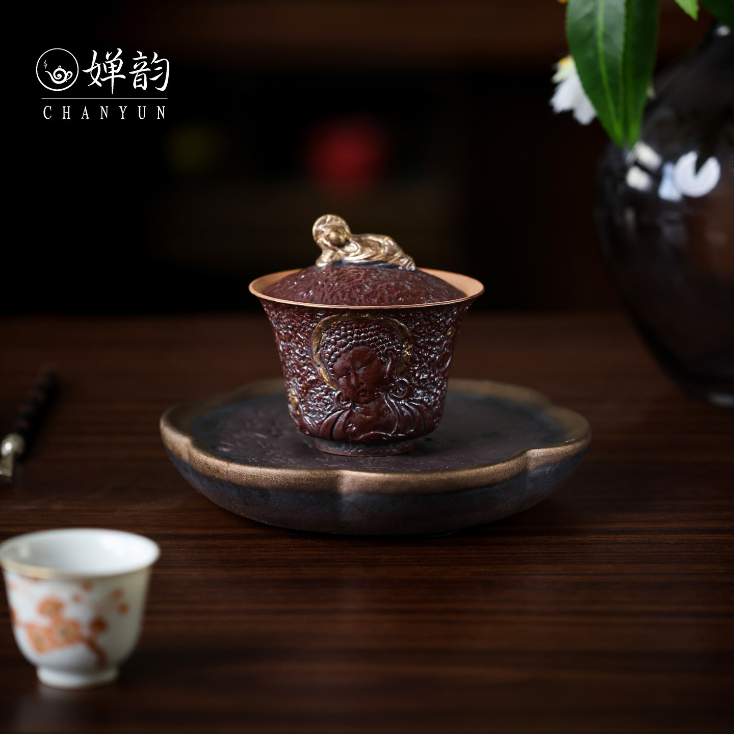 南絮茶具老陶泥描金敦煌盖碗