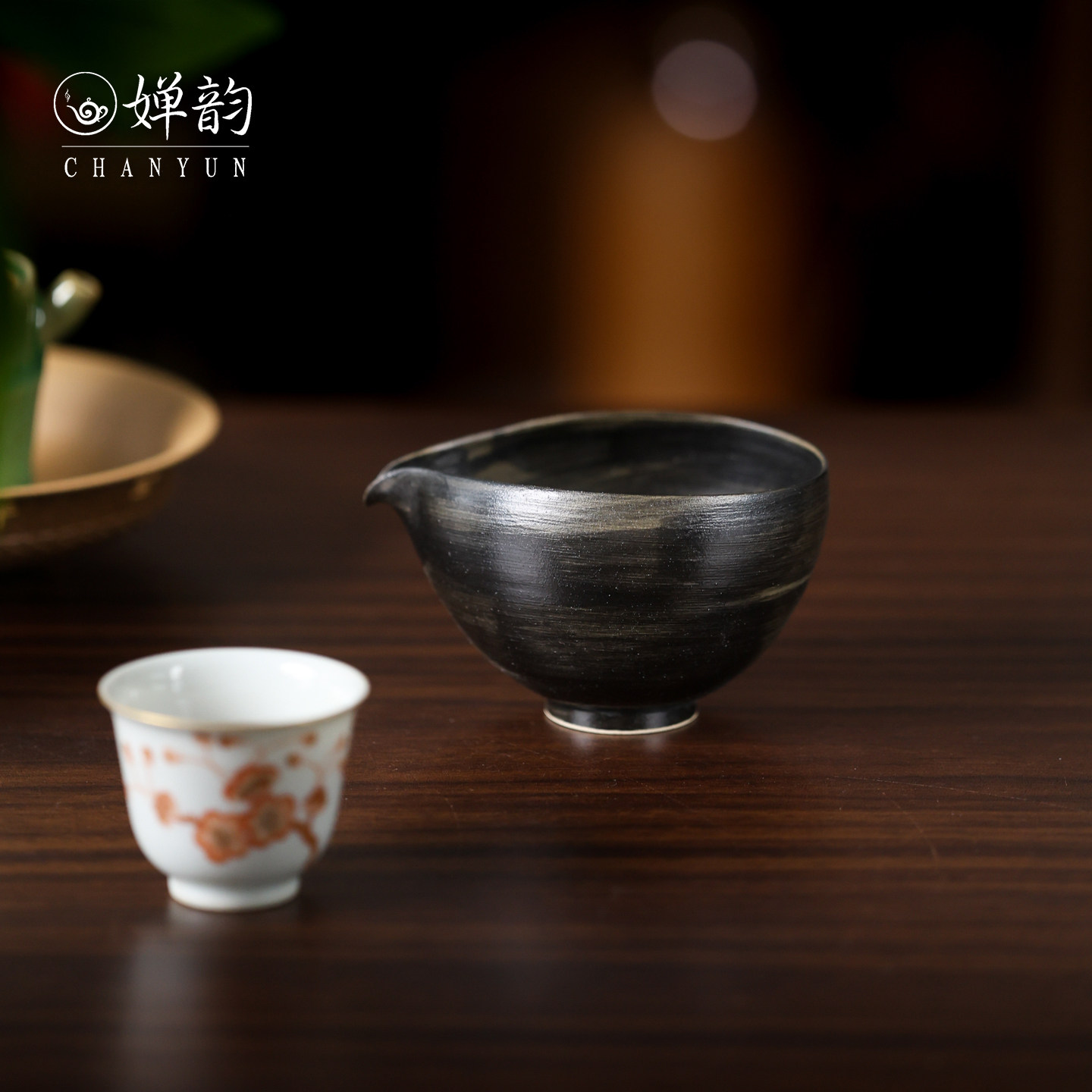 景德镇三鼎茶具柴烧黑公杯公道杯