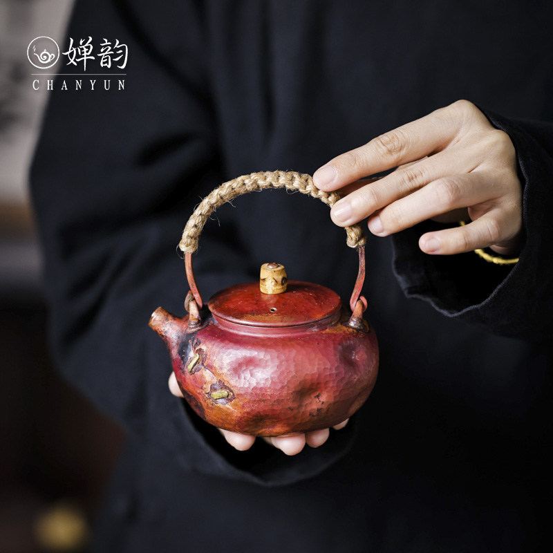 麦棠铜器铜壶焗钉陨石纹提梁壶