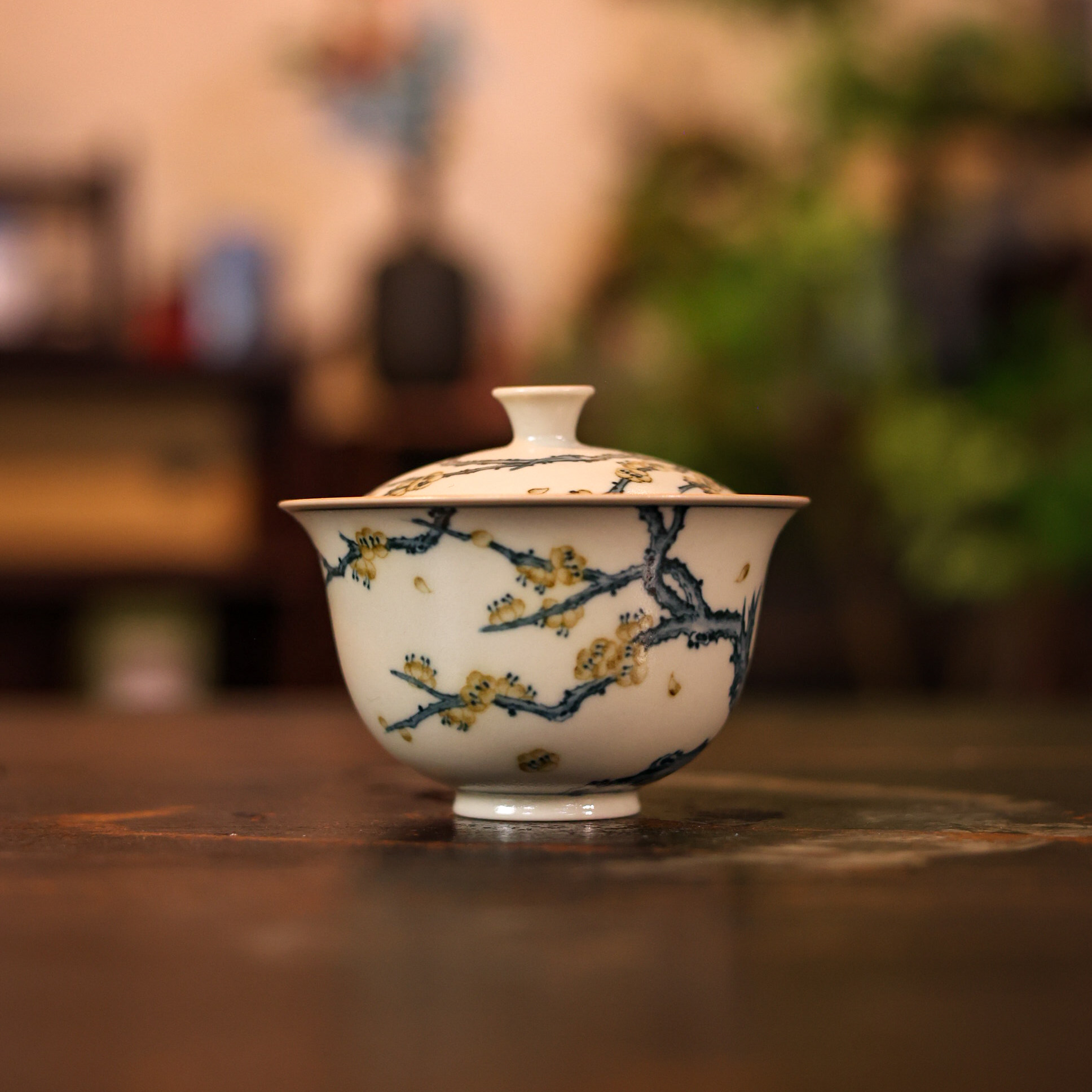 婵韵一生一物茶具梅枝梅花盖碗