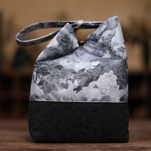 婵韵 慢蓝茶具收纳包岭上白云真丝香云纱双拼在野茶事包茶包袋