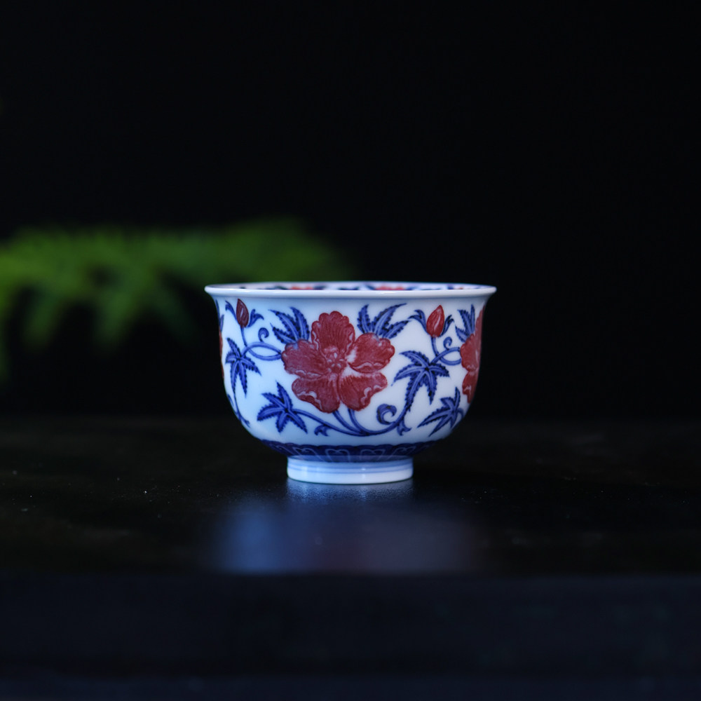 勤义堂茶具青花釉里红阳光秋葵杯