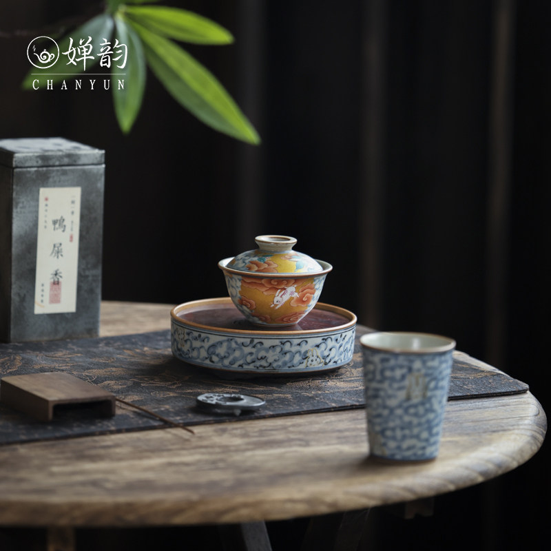 朴云堂祥云玉兔宝宝盖碗茶壶茶杯