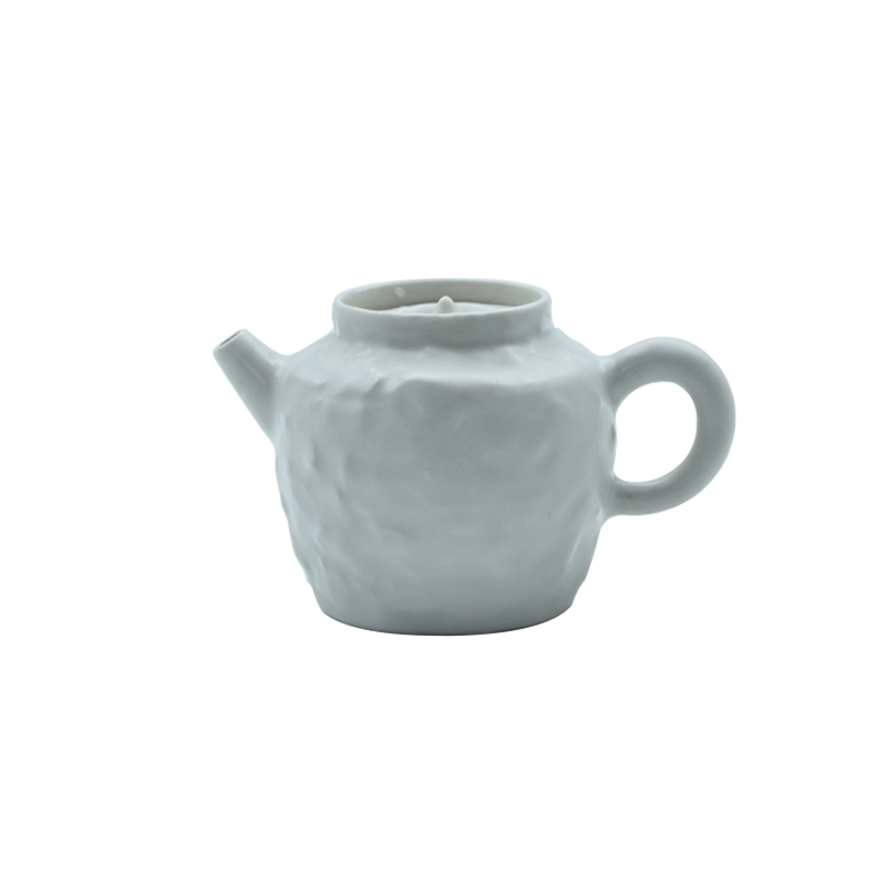 婵韵半斋茶壶白釉荒肌小壶