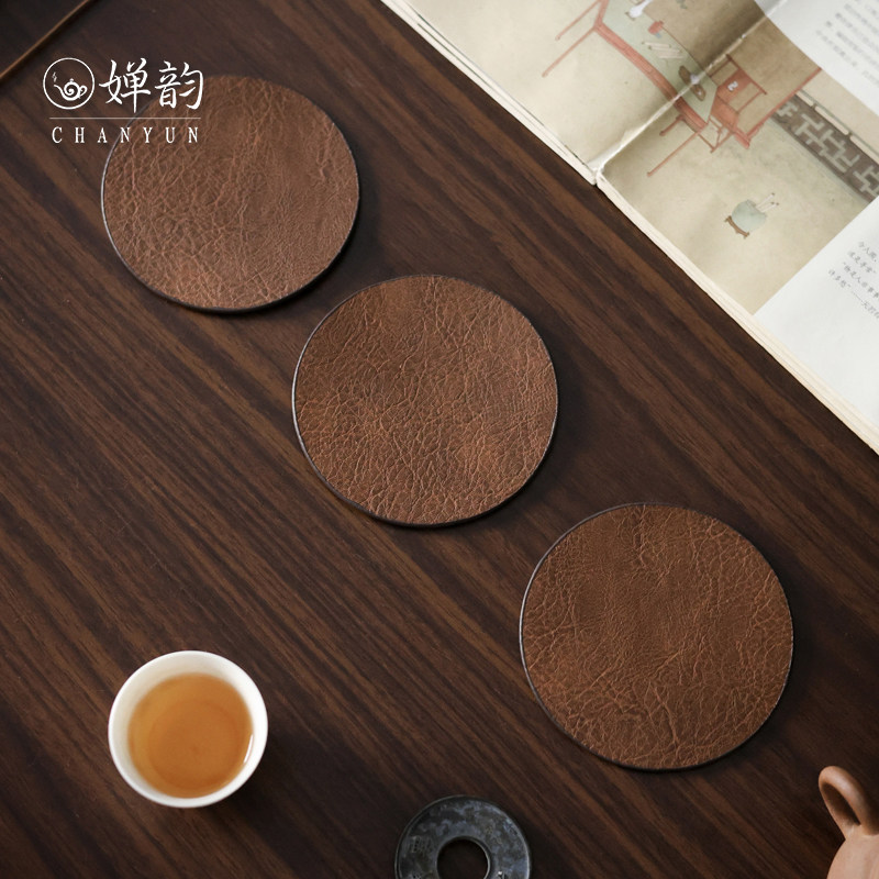 婵韵 五福福容皮革圆形咖啡色杯垫茶垫茶杯垫两片装隔热垫防滑垫,餐饮具,茶道/零配,淘宝优惠券,粉丝福利购,淘宝优惠卷