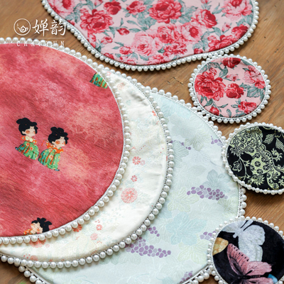 婵韵红玫瑰珍珠小杯垫布垫防滑垫