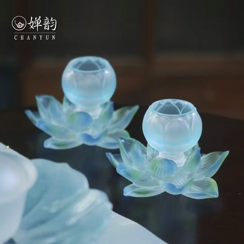 婵韵心缘堂琉璃茶杯十二花神荷花杯杯垫主人杯品茗杯小田甄选茶具
