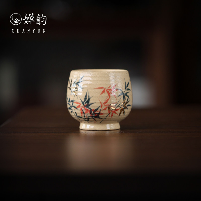 婵韵斋居茶具老陶泥开片茂密竹林杯主人杯品茗杯个人茶杯手绘家用