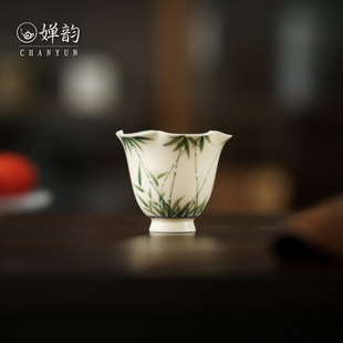 婵韵 央禾仿古竹茶杯竹影清音花口杯铃铛杯主人杯品茗杯喝茶杯子