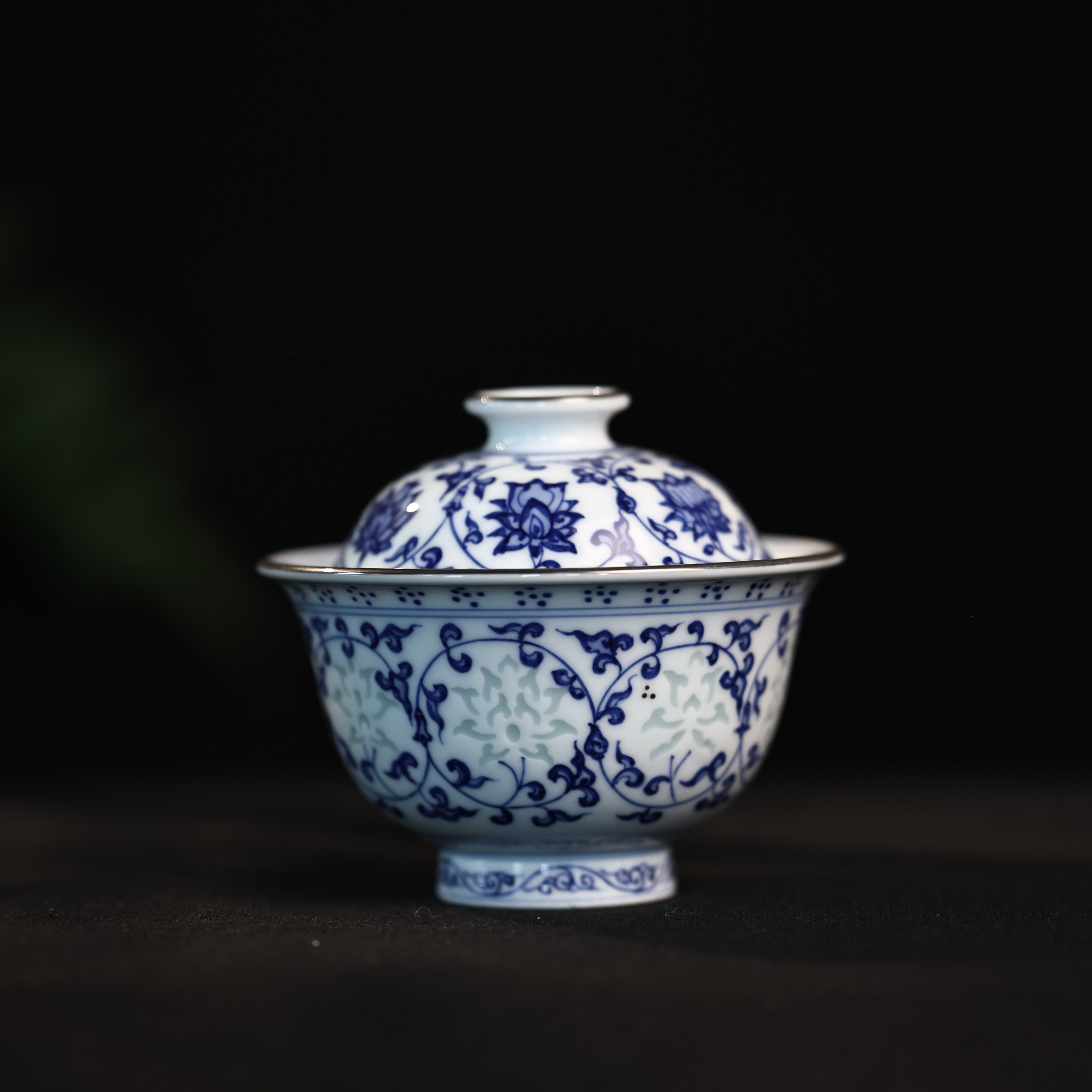 玲珑集茶具玲珑青花缠枝莲盖碗
