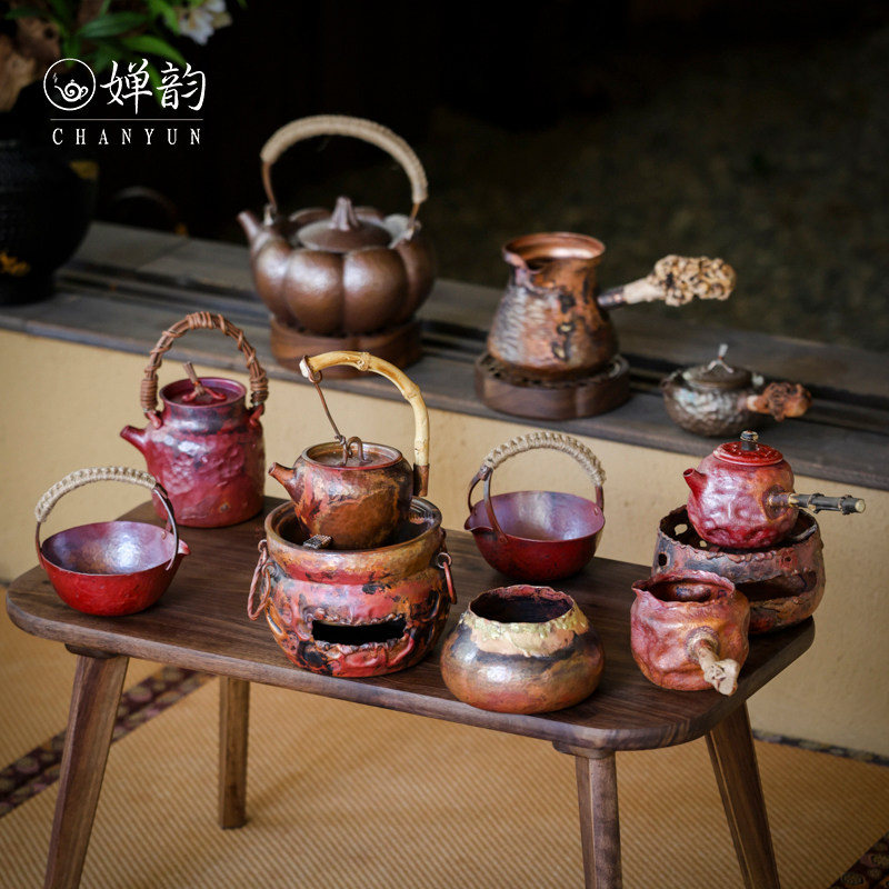 云南老铜坊向阳而生竹根提把铜壶