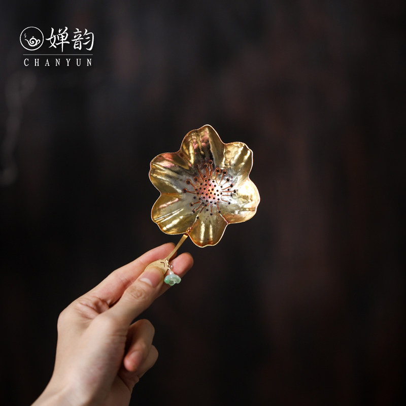 春喜铜花朵花边樱花茶漏茶滤茶隔