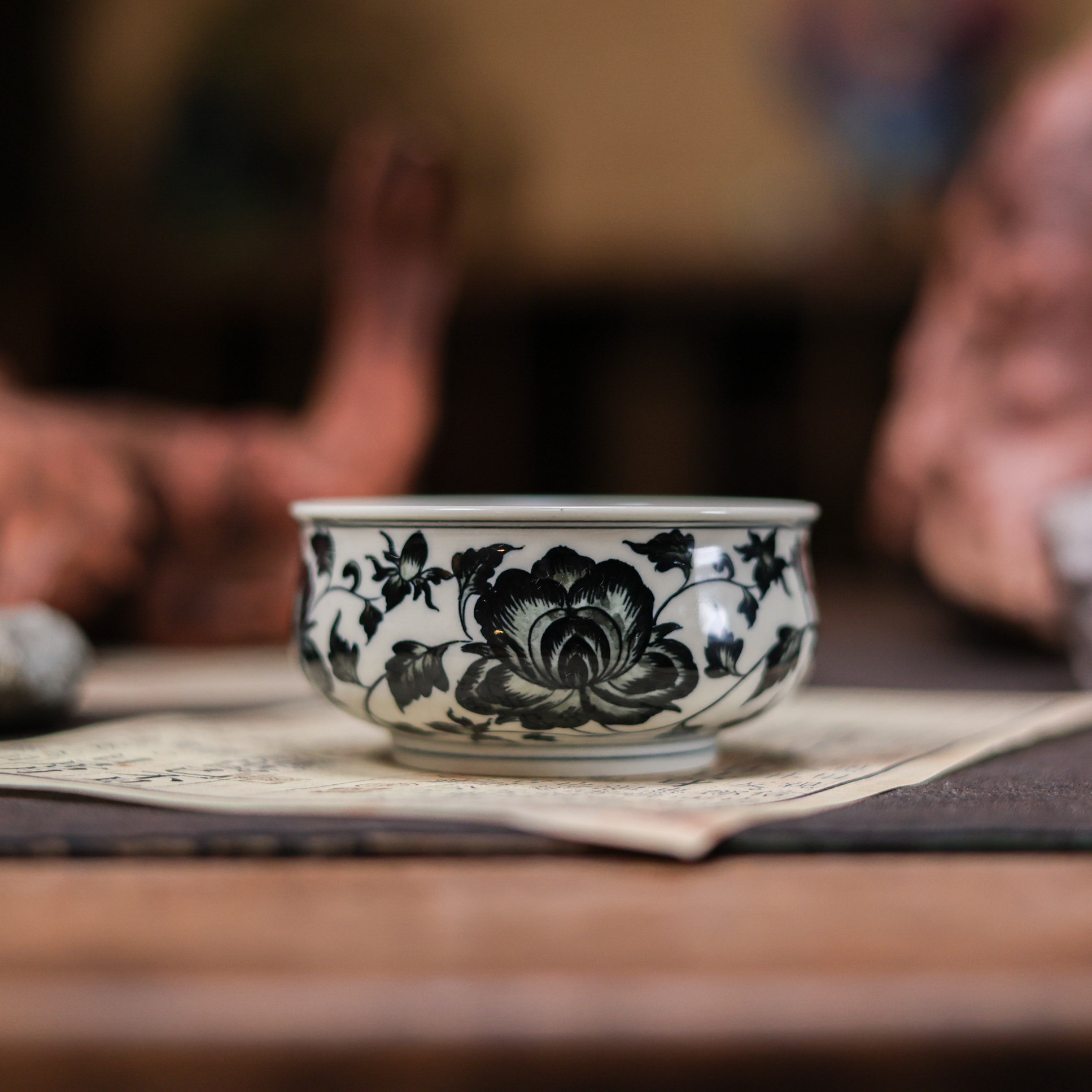 墨冉茶具中式青花缠枝莲牡丹杯