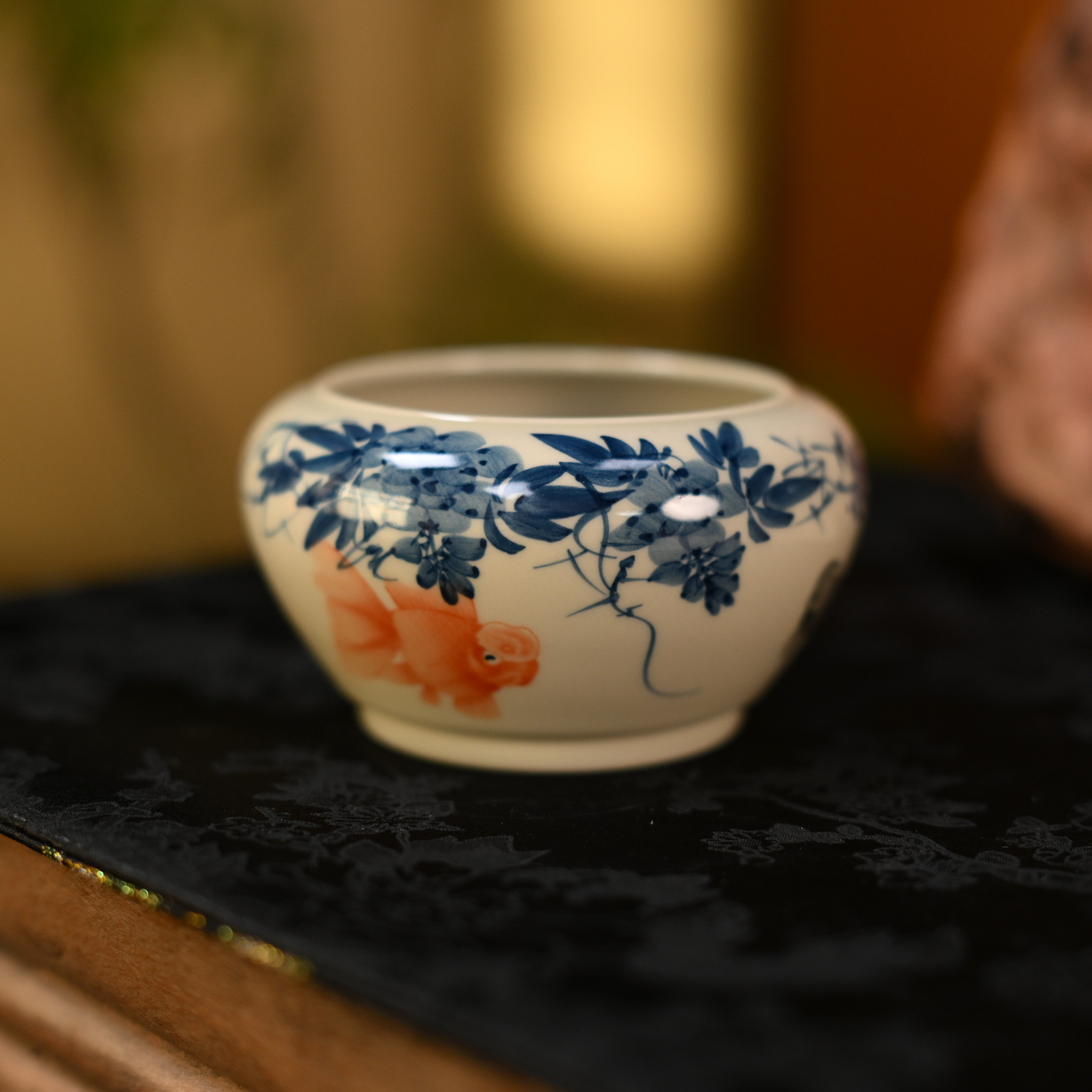 墨冉青花紫藤斗彩金鱼海棠水洗