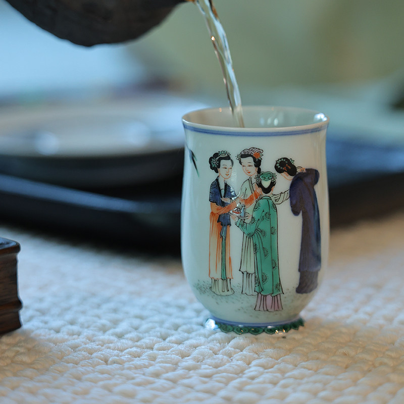 古阅和风茶具古彩王蜀宫妓图杯