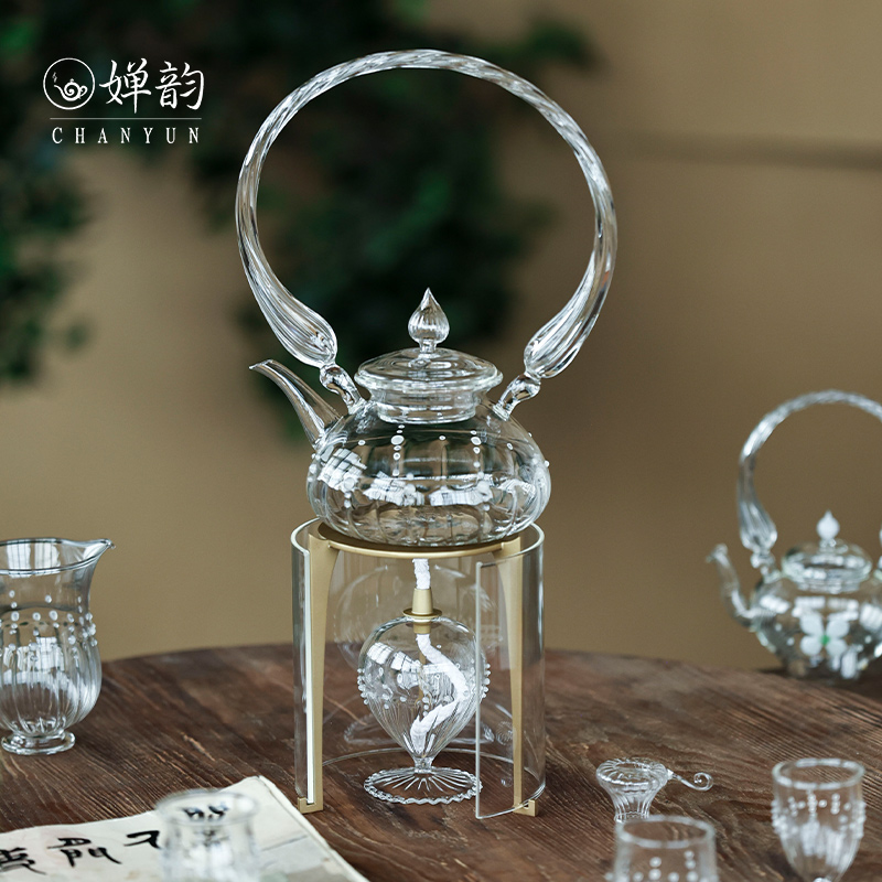 婵韵十卿朝露玻璃茶壶酒精灯煮茶套组温茶器复古家用茶具小田甄选